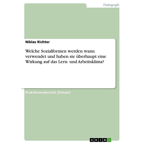 Welche Sozialformen werden wann verwendet und haben sie überhaupt eine Wirkung auf das Lern- und Arbeitsklima?, Niklas Richter