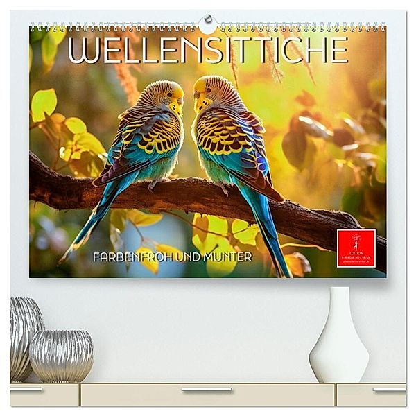 Wellensittiche farbenfroh und munter (hochwertiger Premium Wandkalender 2024 DIN A2 quer), Kunstdruck in Hochglanz, Peter Roder