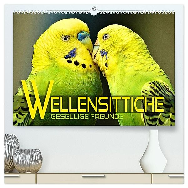 Wellensittiche - gesellige Freunde (hochwertiger Premium Wandkalender 2024 DIN A2 quer), Kunstdruck in Hochglanz, Renate Utz