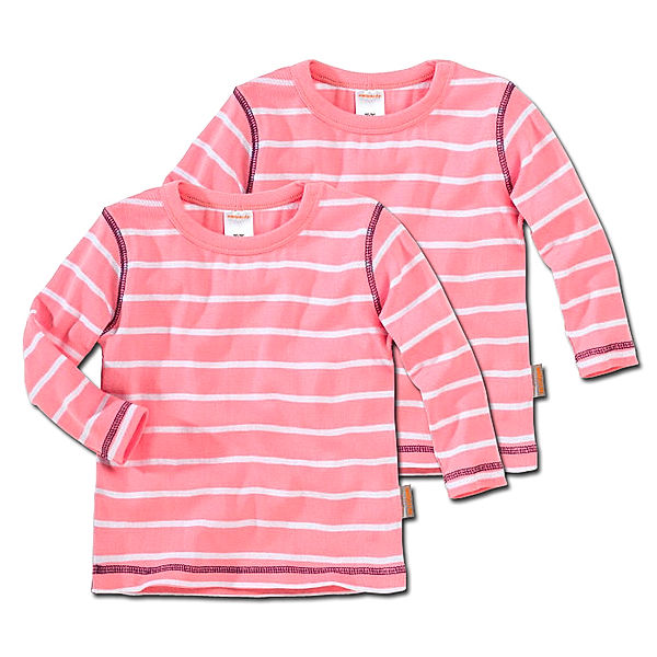 wellyou Doppelpack Langarm-Ringel-Shirt, pink/weiß(Größe: 140/146)