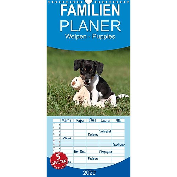 Welpen - Puppies - Familienplaner hoch (Wandkalender 2022 , 21 cm x 45 cm, hoch), Jeanette Hutfluss