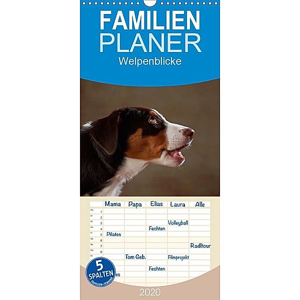 Welpenblicke - Familienplaner hoch (Wandkalender 2020 , 21 cm x 45 cm, hoch), Jana Behr