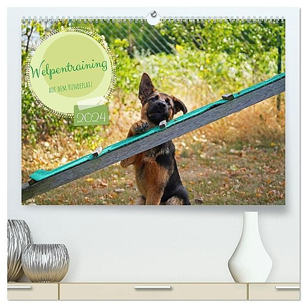 Welpentraining auf dem Hundeplatz (hochwertiger Premium Wandkalender 2024 DIN A2 quer), Kunstdruck in Hochglanz, Babett Paul - Babetts Bildergalerie