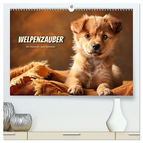 Welpenzauber: Ein Kalender zum Verlieben (hochwertiger Premium Wandkalender 2025 DIN A2 quer), Kunstdruck in Hochglanz, Calvendo, Peter R. Stuhlmann