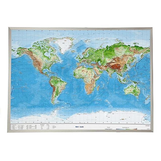 Welt, Reliefkarte, Gross, m. Aluminiumrahmen Earth Buch versandkostenfrei
