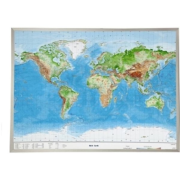 Welt, Reliefkarte, Groß, m. Aluminiumrahmen. Earth, André Markgraf, Mario Engelhardt