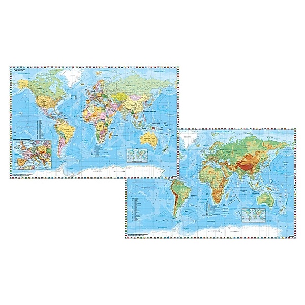 Weltkarte mit Ausschnitt Zentraleuropa / Weltkarte physisch, Heinrich Stiefel