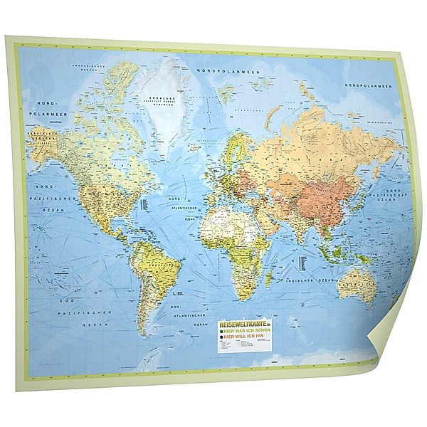 Weltkarte Reiseweltkarte, 1:31 Mio.,folienbeschichtet, inkl. Metallbeleistung und Magnetkugeln Neoballs