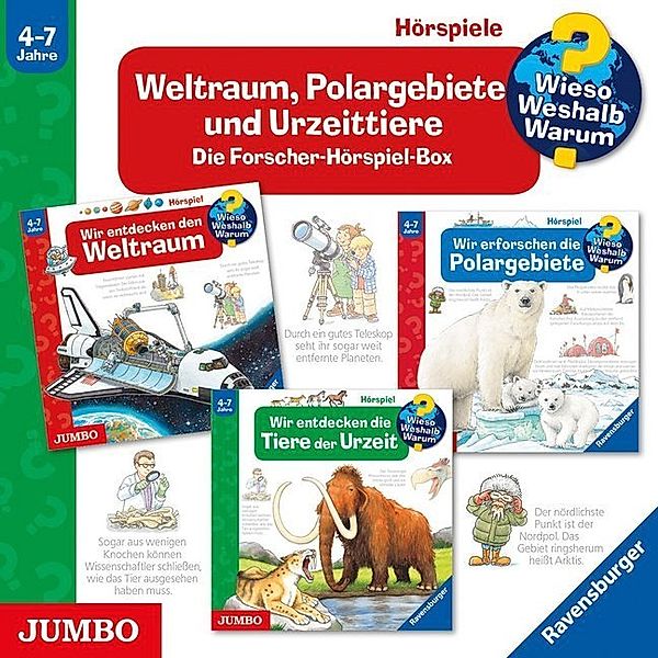 Weltraum, Polargebiete und Urzeittiere - Die Forscher-Hörspiel-Box,3 Audio-CDs