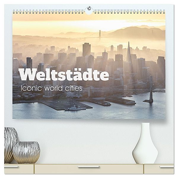 Weltstädte - Iconic world cities (hochwertiger Premium Wandkalender 2025 DIN A2 quer), Kunstdruck in Hochglanz, Calvendo, Matteo Colombo