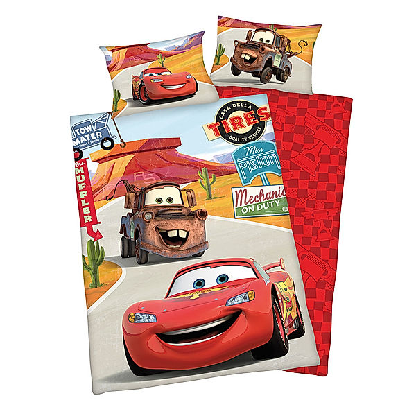 HERDING Wende-Bettwäsche BABY BEST® DISNEY CARS (100x135/60x40) 2-teilig in bunt/rot