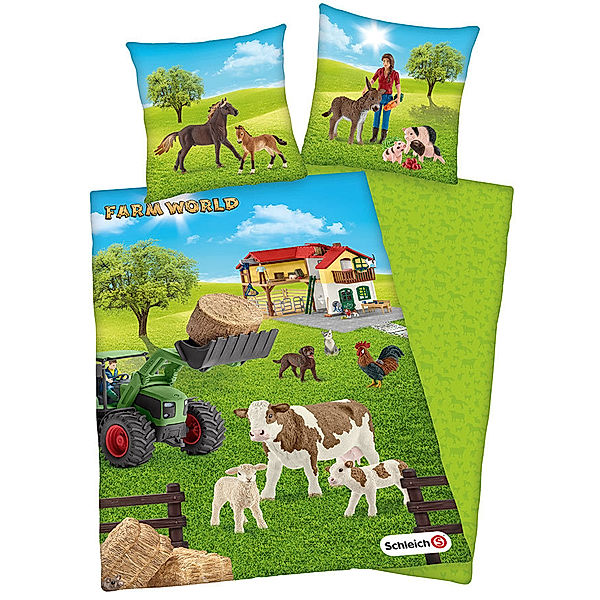 HERDING Wende-Bettwäsche SCHLEICH – FARM WORLD (135x200/80x80) in bunt