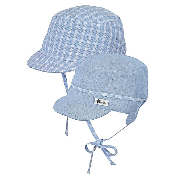 Sterntaler Wende-Schirmmütze GINGHAM CHECK mit Leinen in hellblau