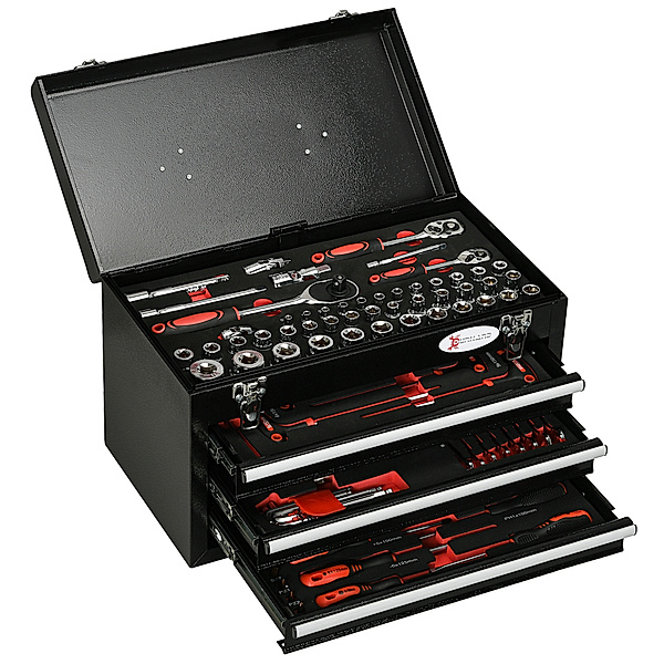 Werkzeugkasten mit 3 Schubladen und passendes Werkzeug schwarz (Farbe: schwarz)