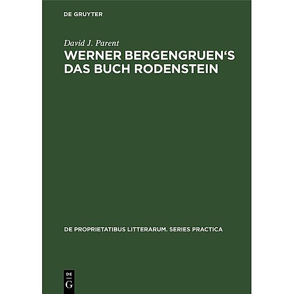 Werner Bergengruen's Das Buch Rodenstein, David J. Parent