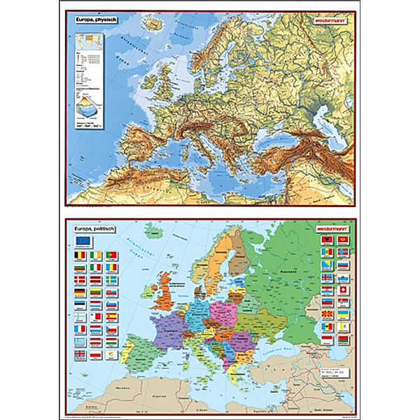 Westermann Europa, politisch, Posterkarte. Europa, physisch, 2 Tle.