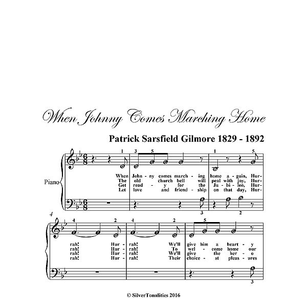 When Johnny Comes Marching Home Beginner Piano Sheet Music, Patrick Sarsfield Gilmore