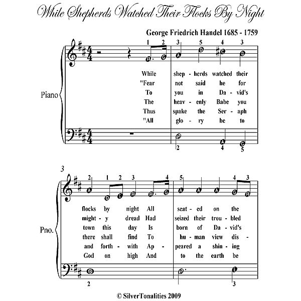 While Shepherds Watched Their Flocks By Night Easy Piano Sheet Music, George Friedrich Handel