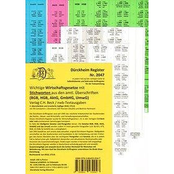 Wichtige Wirtschaftsgesetze mit Stichworten aus den amtl. Überschriften (BGB, HGB, AktG, GmbHG, UmwG), Thorsten Glaubitz, Constantin Dürckheim