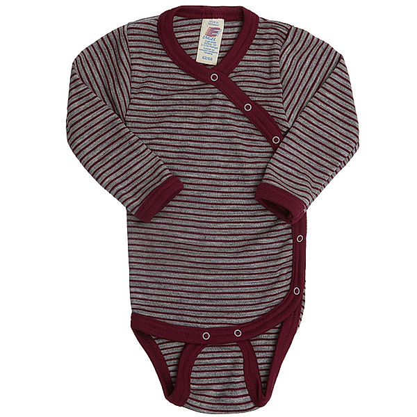 ENGEL Wickel-Langarmbody COSY STRIPES mit Seide in hibiscus/grau