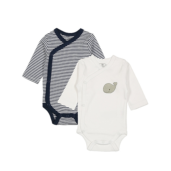 Playshoes Wickelbody langarm BABY WAL 2er-Pack in weiss/navy