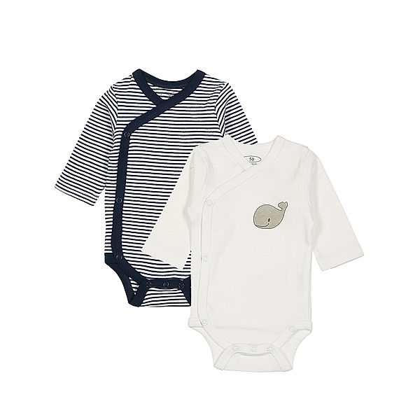 Playshoes Wickelbody langarm BABY WAL 2er-Pack in weiß/navy