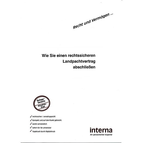 Wie Sie einen rechtssicheren Landpachtvertrag abschließen / Recht und Vermögen, Christina Klein