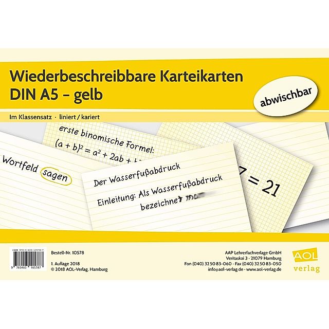 Wiederbeschreibbare Karteikarten DIN A5 - gelb Buch versandkostenfrei bei  Weltbild.de bestellen