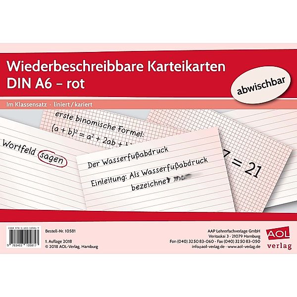 Wiederbeschreibbare Karteikarten DIN A6 - rot