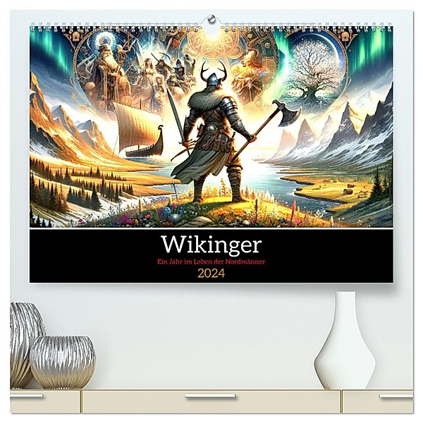 Wikinger - Ein Jahr im Leben der Nordmänner (hochwertiger Premium Wandkalender 2024 DIN A2 quer), Kunstdruck in Hochglanz, Calvendo, Marco Warstat