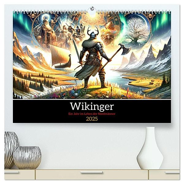 Wikinger - Ein Jahr im Leben der Nordmänner (hochwertiger Premium Wandkalender 2025 DIN A2 quer), Kunstdruck in Hochglanz, Calvendo, Marco Warstat