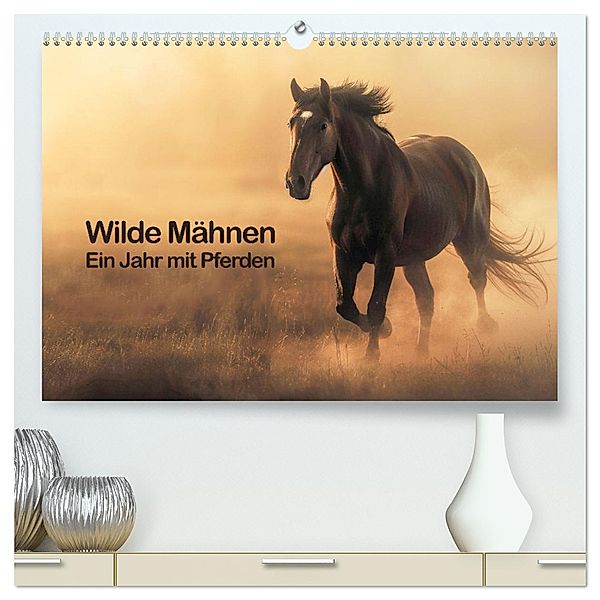 Wilde Mähnen: Ein Jahr mit Pferden (hochwertiger Premium Wandkalender 2025 DIN A2 quer), Kunstdruck in Hochglanz, Calvendo, Peter R. Stuhlmann