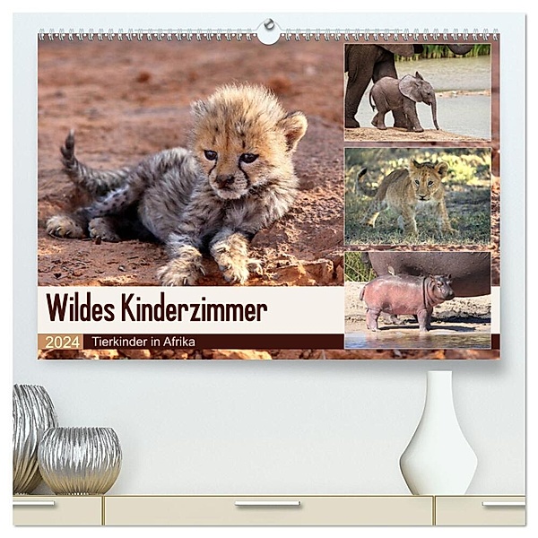 Wildes Kinderzimmer - Tierkinder in Afrika (hochwertiger Premium Wandkalender 2024 DIN A2 quer), Kunstdruck in Hochglanz, Michael Herzog