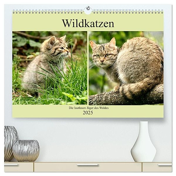Wildkatzen - Die lautlosen Jäger des Waldes (hochwertiger Premium Wandkalender 2025 DIN A2 quer), Kunstdruck in Hochglanz, Calvendo, Arno Klatt