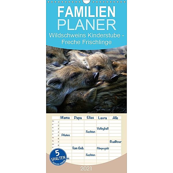 Wildschweins Kinderstube - Freche Frischlinge - Familienplaner hoch (Wandkalender 2021 , 21 cm x 45 cm, hoch), Peter Hebgen