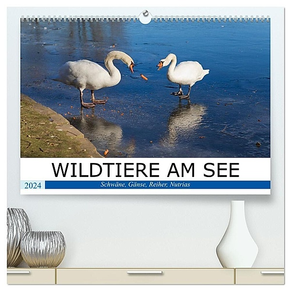 WILDTIERE AM SEE (hochwertiger Premium Wandkalender 2024 DIN A2 quer), Kunstdruck in Hochglanz, U boeTtchEr