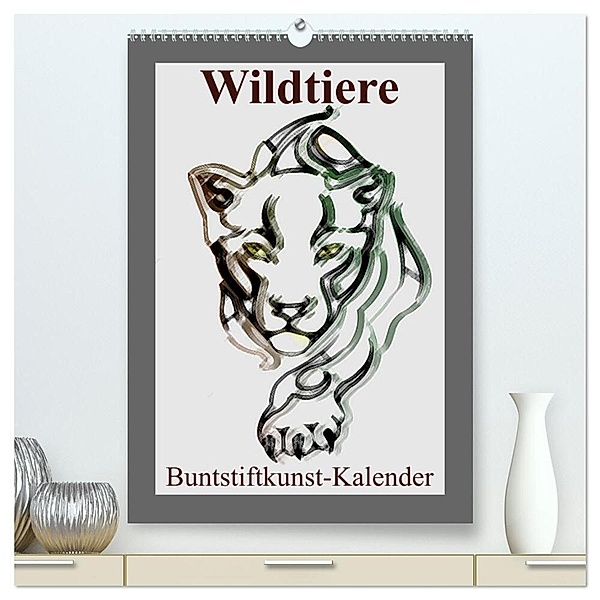 Wildtiere Bunstiftkunst-Kalender (hochwertiger Premium Wandkalender 2024 DIN A2 hoch), Kunstdruck in Hochglanz, Elisabeth Stanzer