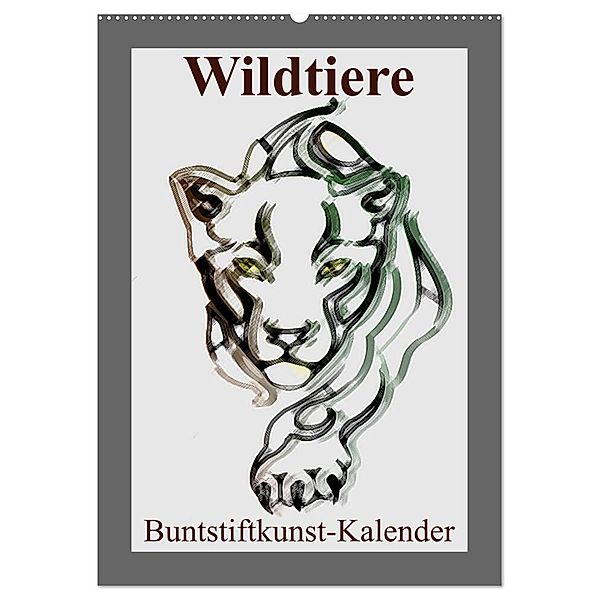 Wildtiere Bunstiftkunst-Kalender (Wandkalender 2024 DIN A2 hoch), CALVENDO Monatskalender, Elisabeth Stanzer