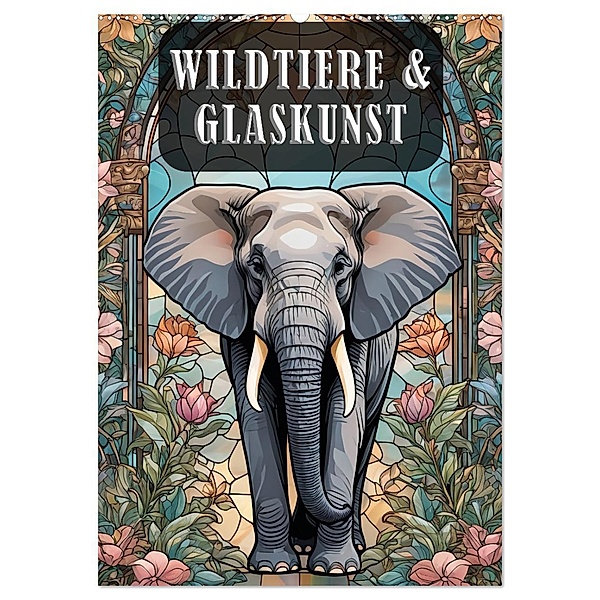 Wildtiere und Glaskunst im Tiffany Stil (Wandkalender 2025 DIN A2 hoch), CALVENDO Monatskalender, Calvendo, ShirtScene