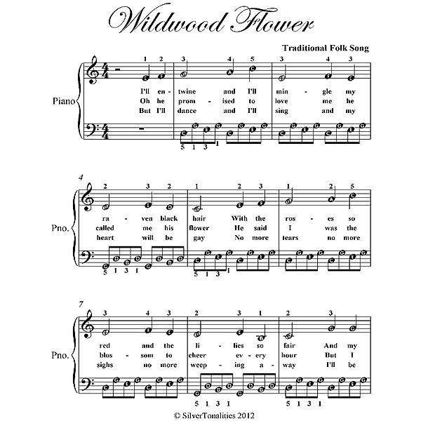 Wildwood Flower Easy Piano Sheet Music, Traditional Folk Song