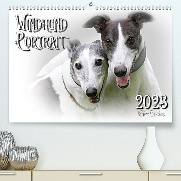 Windhund Portrait 2023 White Edition (Premium, hochwertiger DIN A2 Wandkalender 2023, Kunstdruck in Hochglanz), Andrea Redecker