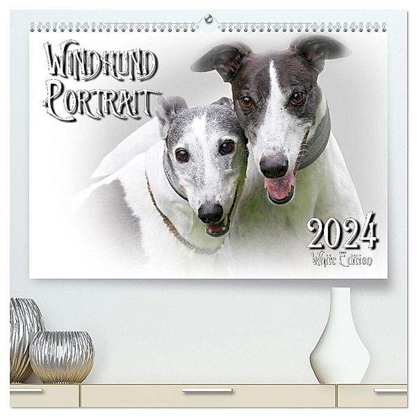 Windhund Portrait 2024 White Edition (hochwertiger Premium Wandkalender 2024 DIN A2 quer), Kunstdruck in Hochglanz, Andrea Redecker