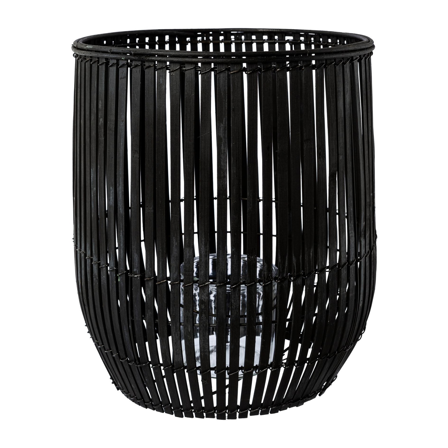 Windlicht aus Bambus mit Glas, 30x30x30 cm Farbe: schwarz