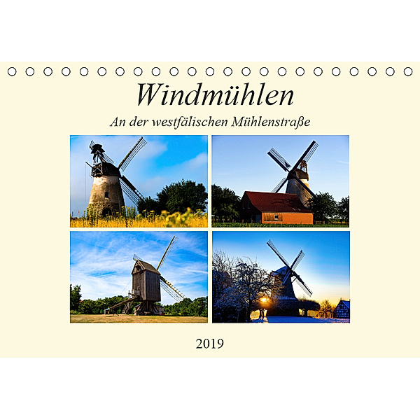 Windmühlen an der westfälischen Mühlenstraße (Tischkalender 2019 DIN A5 quer), Tanja Riedel