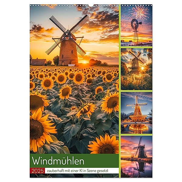 Windmühlen - Zauberhaft mit einer KI in Szene gesetzt (Wandkalender 2025 DIN A2 hoch), CALVENDO Monatskalender, Calvendo, Steffen Gierok-Latniak