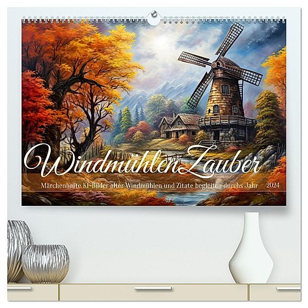 Windmühlenzauber (hochwertiger Premium Wandkalender 2024 DIN A2 quer), Kunstdruck in Hochglanz, Calvendo, Sabine Löwer