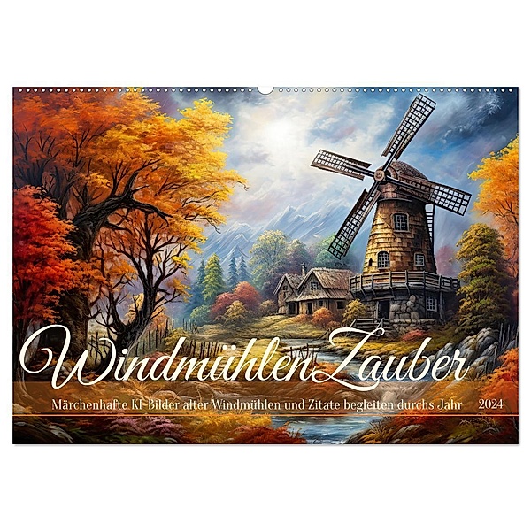 Windmühlenzauber (Wandkalender 2024 DIN A2 quer), CALVENDO Monatskalender, Calvendo, Sabine Löwer