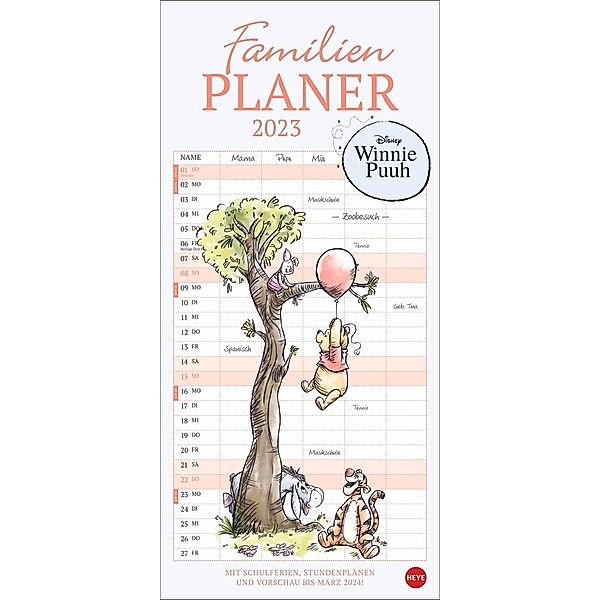 Winnie Puuh Familienplaner 2023. Terminkalender mit Abenteuern von Winnie Puuh und seinen Freunden. Praktischer Wandkale