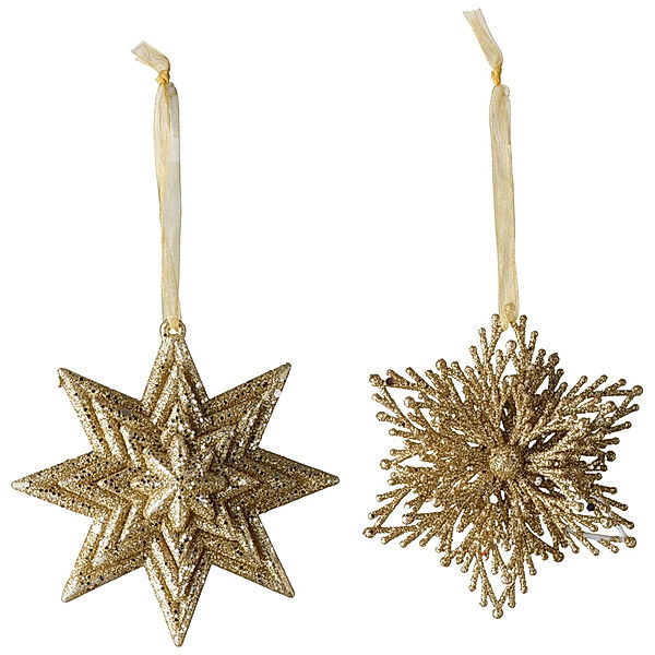 Winter Collage Accessoires Dekohänger Stern/Schneeflocke gold Set 2