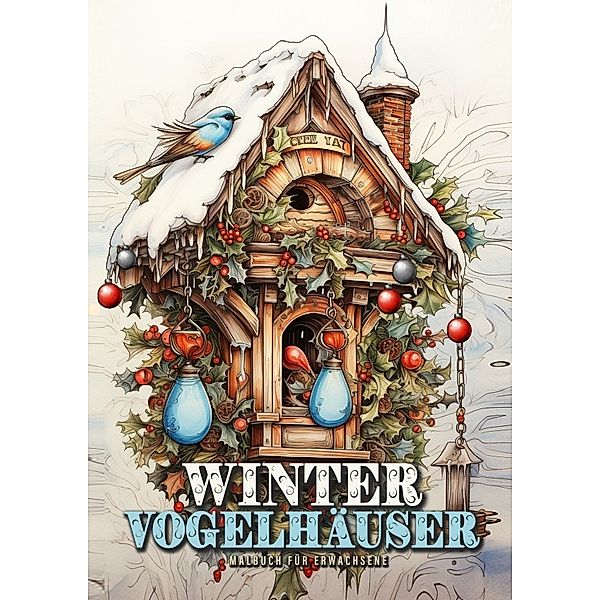 Winter Vogelhäuser Malbuch für Erwachsene, Monsoon Publishing, Musterstück Grafik